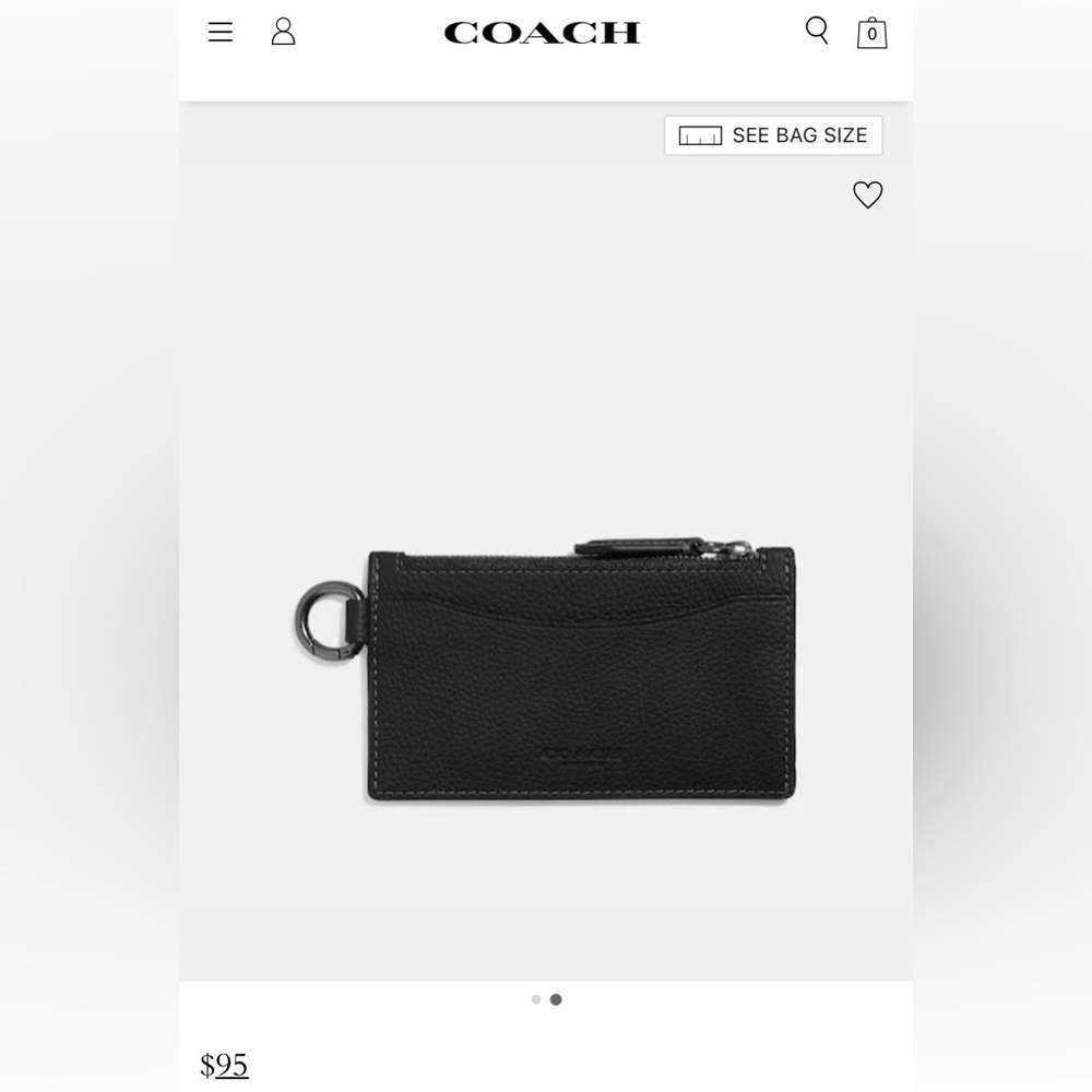 COPY - Unisex Coach Pebble Leather Card Case with Zip Pocket & Key attachment